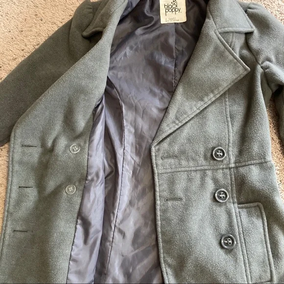 Black Poppy: Women’s Grey Double-Breasted Peacoat (X-Small) - Picture 4 of 7